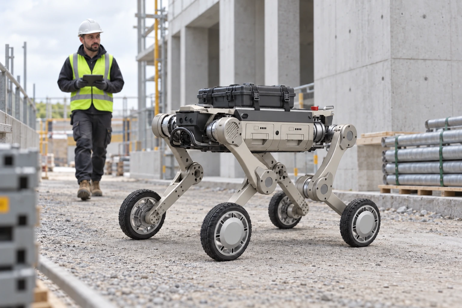 AGIBOT D1 Max — Eszközszállítás munkaterületen — felhasználási illusztráció AGIBOT D1 Max — Eszközszállítás munkaterületen — felhasználási illusztráció