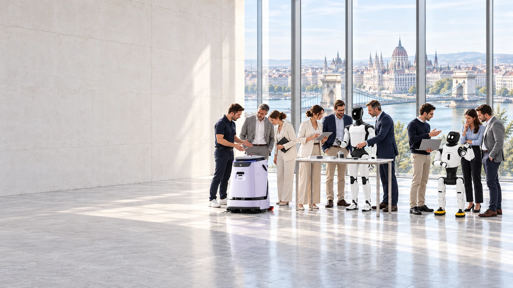 Partneři a technici při praktických ukázkách robotů AGIBOT