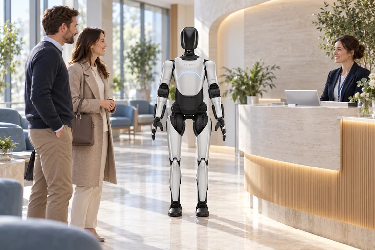 AGIBOT A2 Ultra – Sağlık merkezinde ziyaretçi karşılama