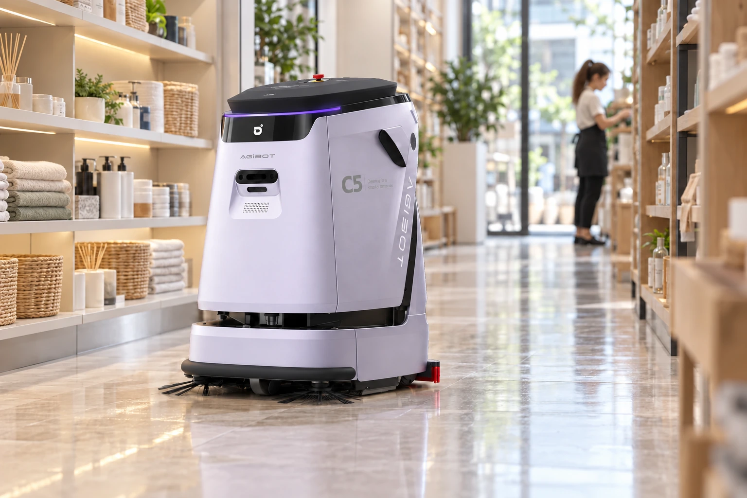 AGIBOT C5 — Üzlettéri padlótisztítás — felhasználási illusztráció