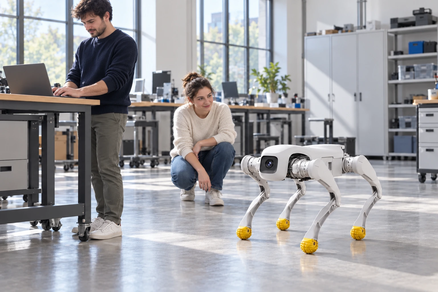 AGIBOT D1 EDU in einem Robotiklabor — Anwendungsillustration AGIBOT D1 EDU in einem Robotiklabor — Anwendungsillustration