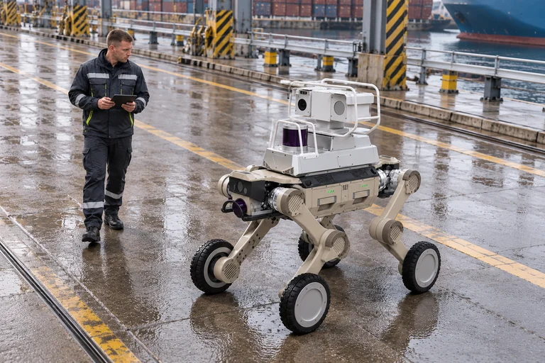 AGIBOT D1 Max járőrrendszer – D1 Max járőrrendszer – Kikötői rakodótér bejárása