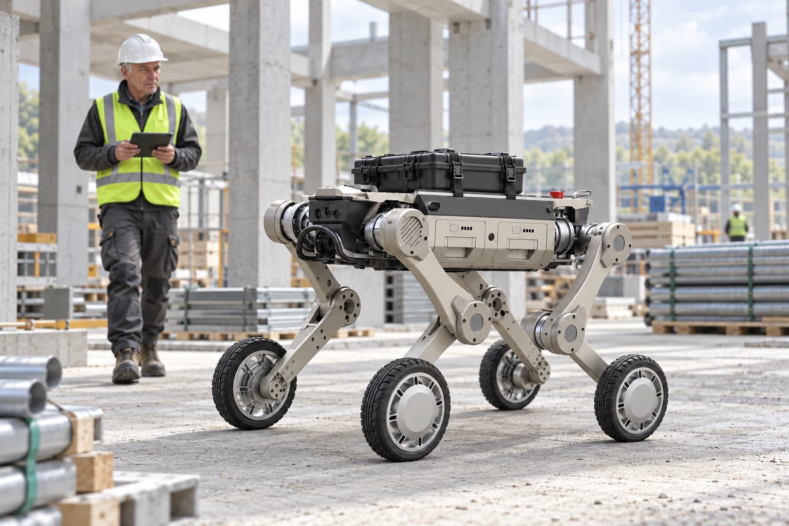 AGIBOT D1 Max – Přeprava vybavení na staveništi