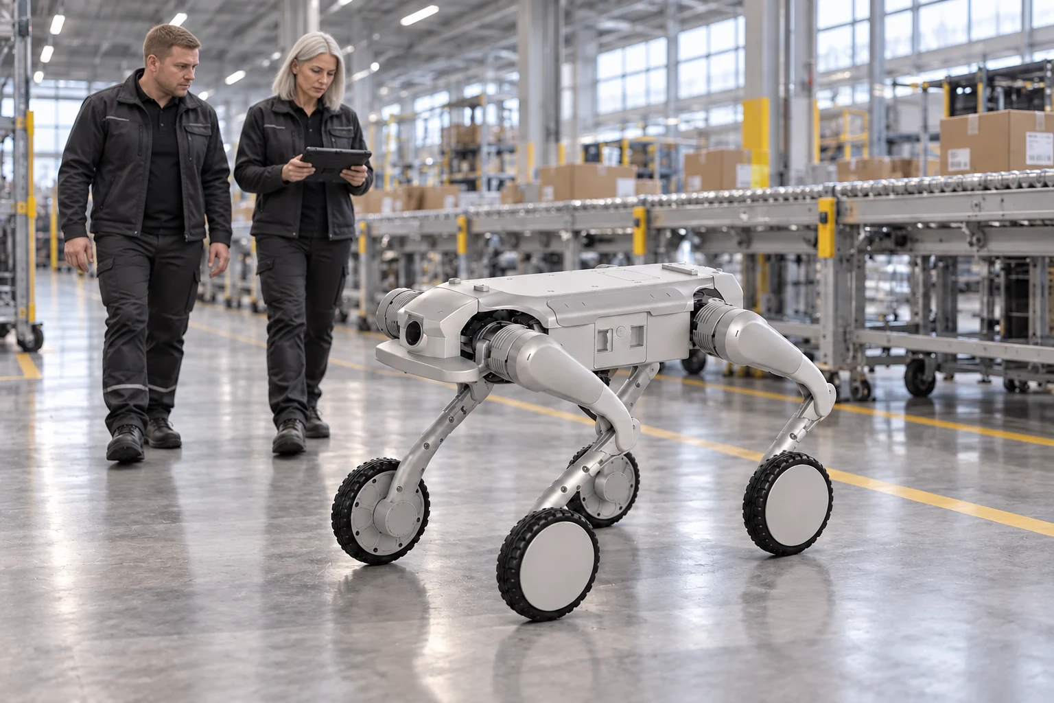 AGIBOT D1 Ultra-W – Jazda na kołach w obiekcie logistycznym