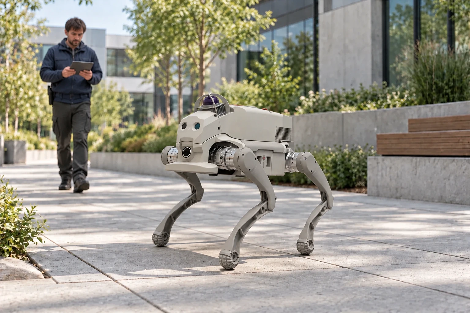AGIBOT D1 Ultra – Sistem de patrulare D1 Ultra pe un traseu exterior de inspecție — ilustrație a aplicației AGIBOT D1 Ultra – Sistem de patrulare D1 Ultra pe un traseu exterior de inspecție — ilustrație a aplicației