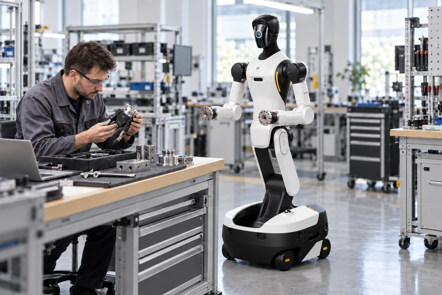 Tárgykezelési próbaüzem · AGIBOT G2 – robotplatform