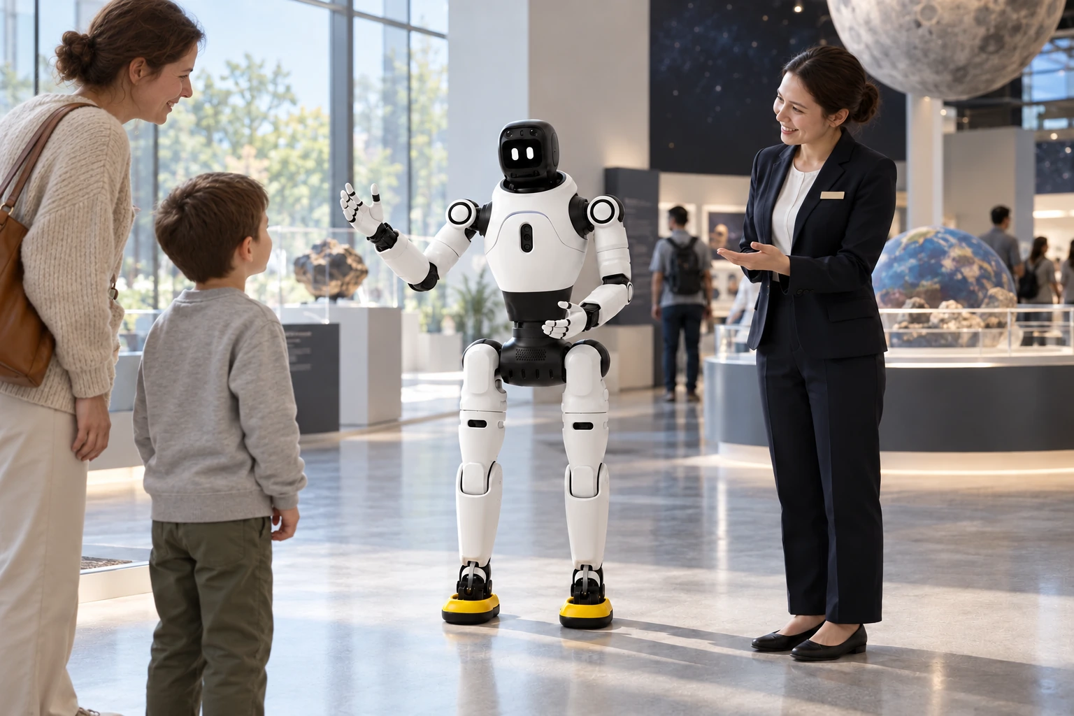 AGIBOT X2 Ultra — Interakció múzeumi környezetben — felhasználási illusztráció